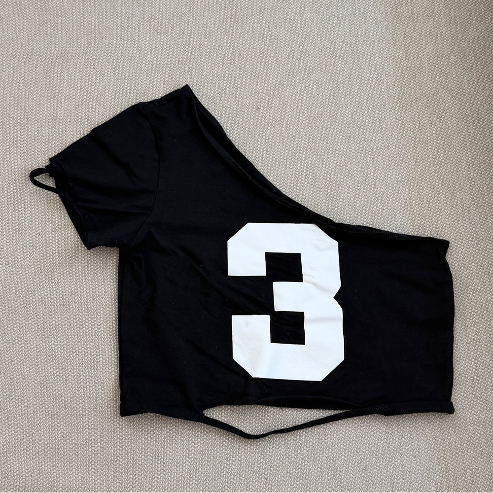 Black number 3 off shoulder crop top